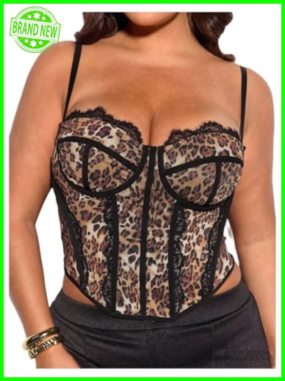 Plus Size Leopard Lace Trim Bustier Corset Crop Top Clubwear